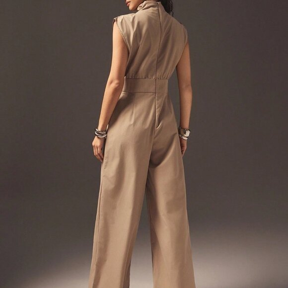 Camel Elegant Women's Business Casual Wide-Leg Jumpsuit with Belt - Picture 3 of 6